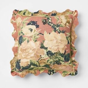 Square Floral Bloom with Scallop Flange Rose Throw Pillow— Studio McGee